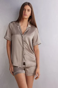 Blouse met Korte Mouwen van Zijde in Herenstijl