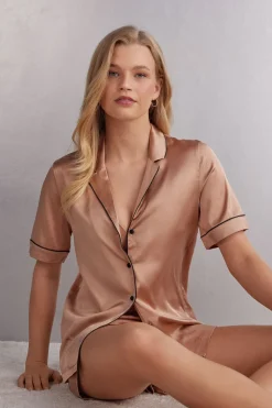 Blouse met Korte Mouwen van Zijde in Herenstijl