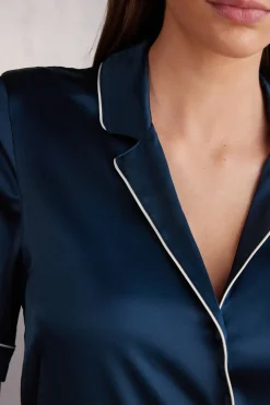 Blouse met Korte Mouwen van Zijde in Herenstijl