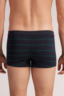 Boxer Superior Katoen Print Strepen Blauw Groen