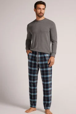 Broek Weefsel van Fijn Katoen Print Check Zwart Hemelsblauw