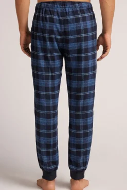 Broek Weefsel van Fijn Katoen Print Check Blauw Denim