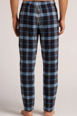 Broek Weefsel van Fijn Katoen Print Check Zwart Hemelsblauw