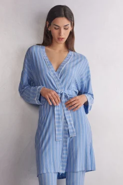 Kimono in Modal met Oxford-Strepen