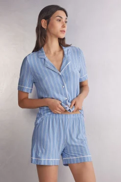 Korte broek in Modal met Oxford-Strepen