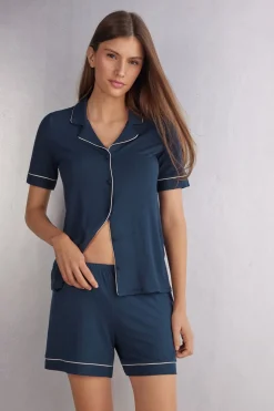 Korte Broek van Modal met Profielen in een Contrasterende Kleur