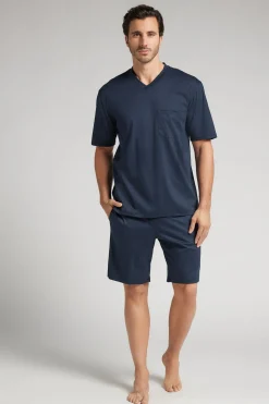 Korte Pyjama van Gemerceriseerd Premium Katoen