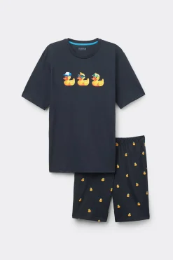 Korte Pyjama van Katoen met Eenden-print