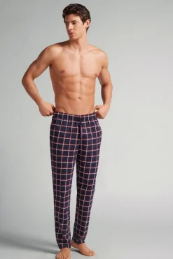Lange Broek van Katoen met Blauw/Wit/Rode Ruitjesprint