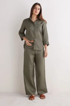 Lange broek van linnen met trekkoord