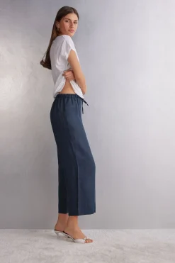 Lange broek van linnen met trekkoord