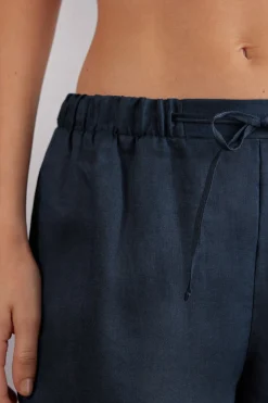 Lange broek van linnen met trekkoord