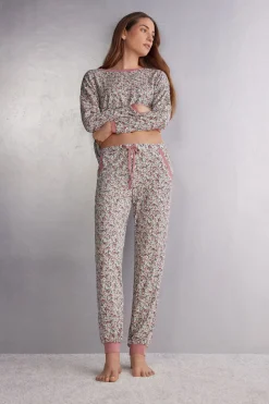 Lange Broek van Modal met Manchet Floral Romance
