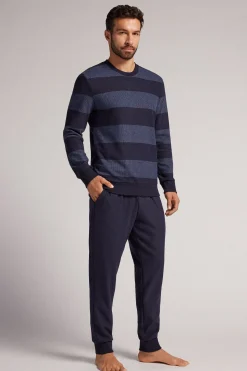 Lange Pyjama Tricot Blauwe Strepen