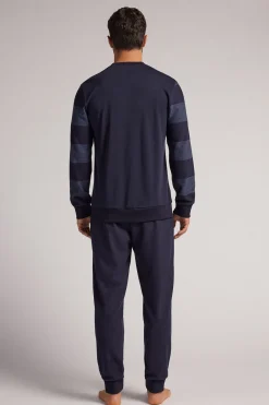 Lange Pyjama Tricot Blauwe Strepen