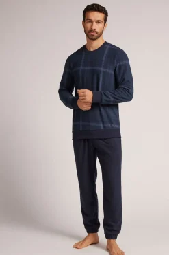 Lange Pyjama Tricot met Ruitpatroon