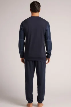 Lange Pyjama Tricot met Ruitpatroon