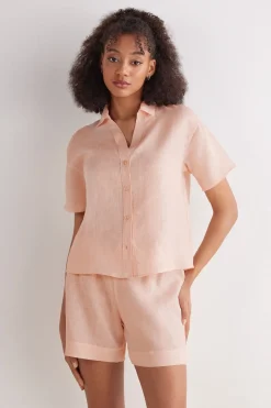 Overhemdblouse met korte mouwen van linnen