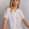 Overhemdblouse met korte mouwen van linnen