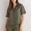 Overhemdblouse met korte mouwen van linnen