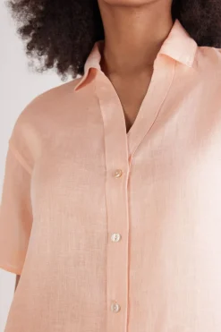 Overhemdblouse met korte mouwen van linnen