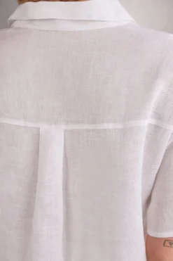 Overhemdblouse met korte mouwen van linnen