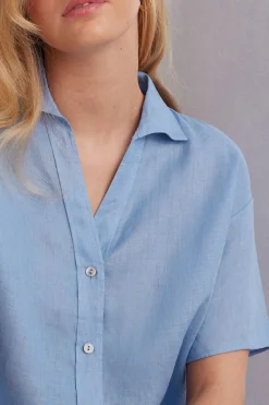 Overhemdblouse met korte mouwen van linnen