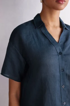 Overhemdblouse met korte mouwen van linnen