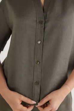 Overhemdblouse met korte mouwen van linnen