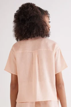 Overhemdblouse met korte mouwen van linnen