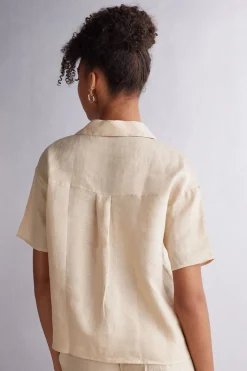 Overhemdblouse met korte mouwen van linnen