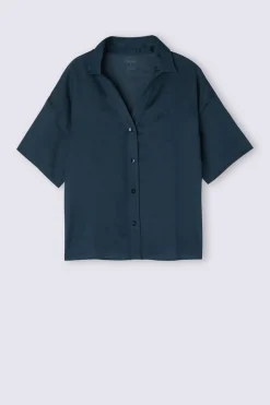 Overhemdblouse met korte mouwen van linnen
