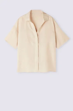 Overhemdblouse met korte mouwen van linnen