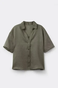 Overhemdblouse met korte mouwen van linnen