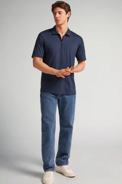 Poloshirt met Korte Mouwen en Rits van Gemerceriseerd Premium Katoen