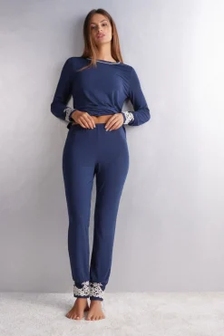 Pretty Flowers Lange Broek in Modal met Manchet