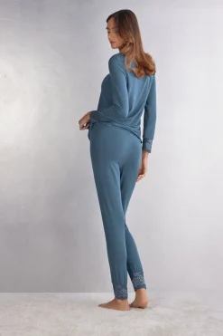 Pretty Flowers Lange Broek in Modal met Manchet