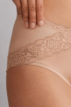 Slip met Halfhoge Taille van Katoen en Kant