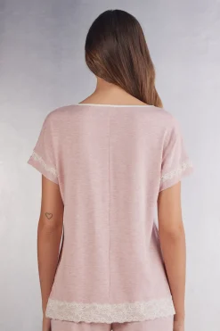 Top van Modal met Korte Mouwen en Kanten Detail