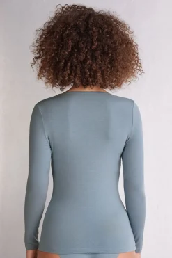 Trui met lange mouwen en halslijn voor vrouwen in Micromodal