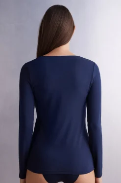 Trui met lange mouwen en halslijn voor vrouwen in Micromodal