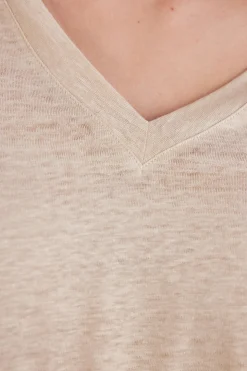 T-shirt met korte mouwen en V-hals van linnen