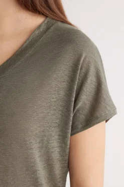 T-shirt met korte mouwen en V-hals van linnen