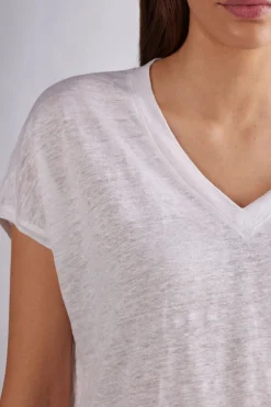 T-shirt met korte mouwen en V-hals van linnen