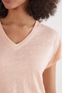 T-shirt met korte mouwen en V-hals van linnen