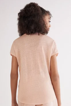 T-shirt met korte mouwen en V-hals van linnen