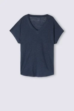 T-shirt met korte mouwen en V-hals van linnen
