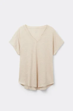 T-shirt met korte mouwen en V-hals van linnen