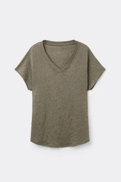 T-shirt met korte mouwen en V-hals van linnen