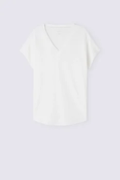 T-shirt met korte mouwen en V-hals van linnen